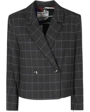 Essentiel Antwerp Kiana Check-Pattern Double-Breasted Blazer - Black