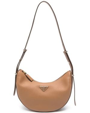 Prada Borsa A Spalla Con Placca Logo - Bianco