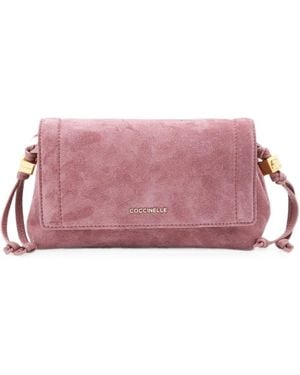 Coccinelle Mini Thess Logo-Lettering Suede Shoulder Bag - Pink