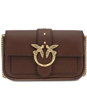 Pinko Small Love One Bird-Buckle Chain Shoulder Bag - Brown