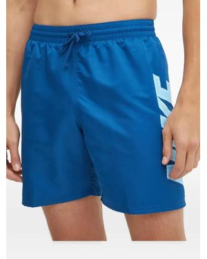 Nike Logo-Print Drawstring Swim Shorts - Blue