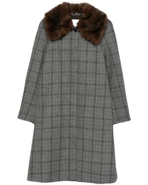 Tela Check Faux-Fur Collar Coat - Grey