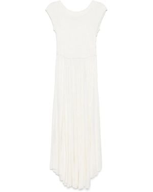Pink Midi-Jurk Met Gesmockt Vlak - Wit