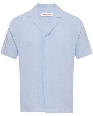 Orlebar Brown Linen Notched-Lapel Short-Sleeve Shirt - Blue