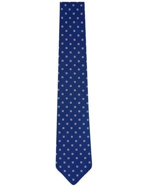 Kiton Geometric-Print Silk Tie - Blue