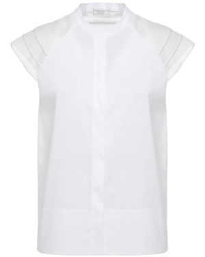 Peserico Sheer-Panel Cap-Sleeve Shirt - White