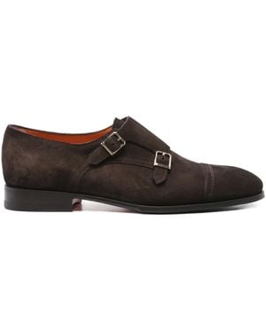 Santoni Double-Buckle Suede Monk Shoes - Brown