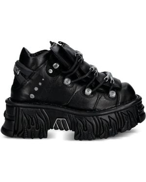 New Rock Lace-Up Platform Trainers - Black