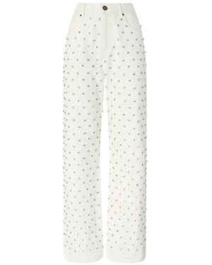 Pinko Stud-Embellished Wide-Leg Jeans - White