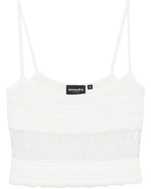 retroféte Lesli Pointelle-Knit Top - White