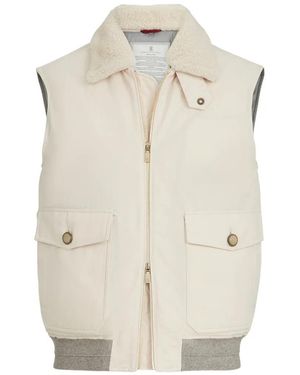 Brunello Cucinelli Shearling-Collar Down-Filled Vest - White