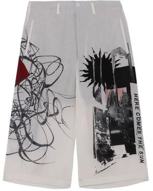 Yohji Yamamoto Abstract-Print Shorts - Grey