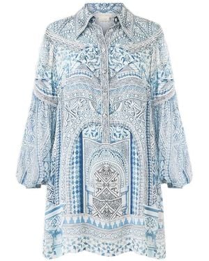 CAMILLA The Hum of the Alhambra blouson-sleeve shirt mini dress - Blau