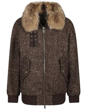 ERMANNO FIRENZE Faux-Fur Collar Bomber Jacket - Brown