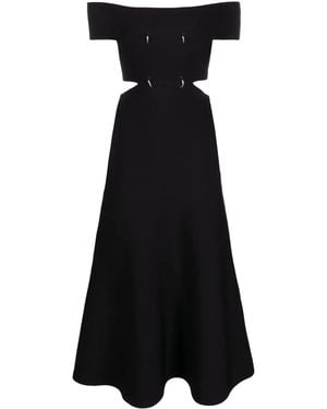 McQueen Off-Shoulder Flared Midi Dress - Black