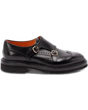 Santoni Leather Brogue-Detailing Monk Shoes - Black