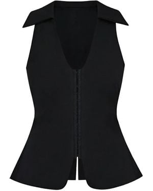 TANUNA Hook-Fastening Peplum Top - Black
