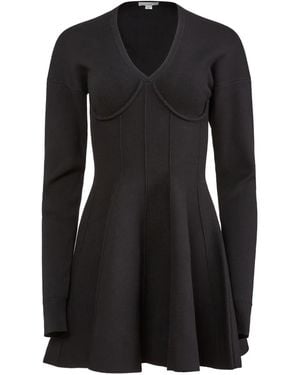 Fleur du Mal Flared Corset V-Neck Mini Dress - Black