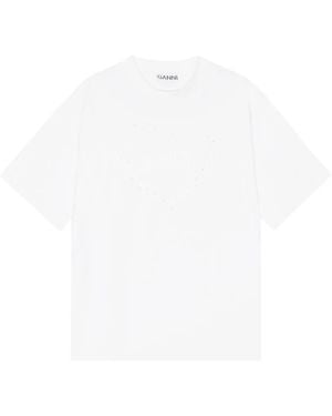 Ganni Cotton Round-Neck T-Shirt - White