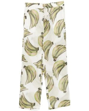 Agua de Coco Banana-Print Drawstring Pants - White