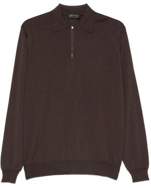 Dell'Oglio Half-Zip Knitted Polo Shirt - Brown
