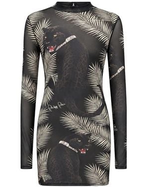 Philipp Plein Tulle Mini Dress Panthere Prive - Black