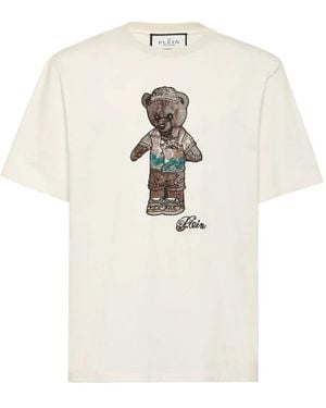 Philipp Plein Crystal Round Neck T-Shirt Teddy Bear - White