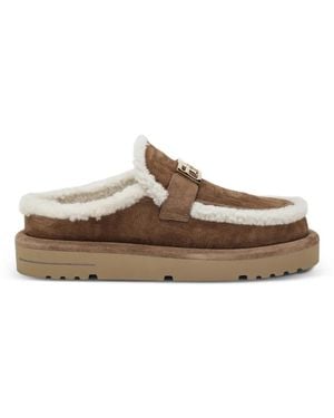 Fendi Mules À Bords En Peau Lainée Ff - Brown