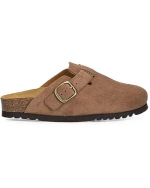 Scholl Buckle-Fastening Suede Clogs - Brown