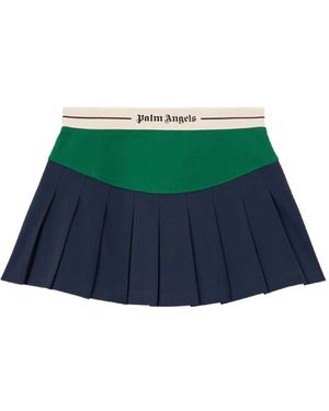 Palm Angels Logo-Curved Pleated Mini Skirt - Green
