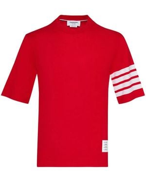 Thom Browne T-Shirt Con Dettaglio A 4 Righe - Rosso