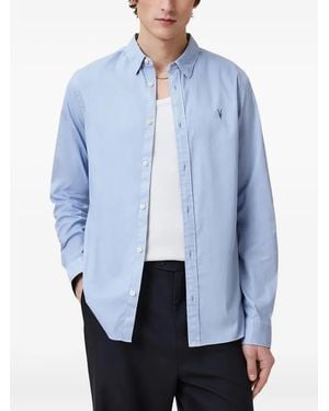 AllSaints Hawthorne Embroidered-Logo Shirt - Blue