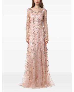 Dina Melwani Crystal-Embellished Vine-Embroidered Maxi Dress - Pink