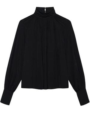Anine Bing Anne Gathered High-Neck Blouse - Black