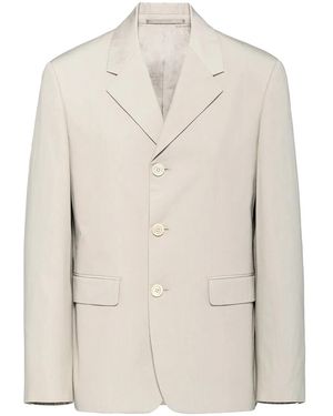 Prada Triangle Logo Single-Breasted Blazer - Natural
