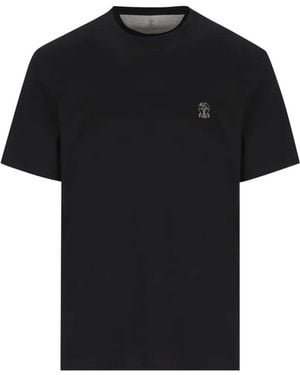 Brunello Cucinelli Logo-Embroidered T-Shirt - Black