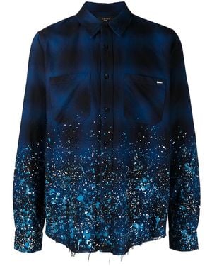 Amiri Crystal Painter Flannel Casual Button-Down Shirts - Blue