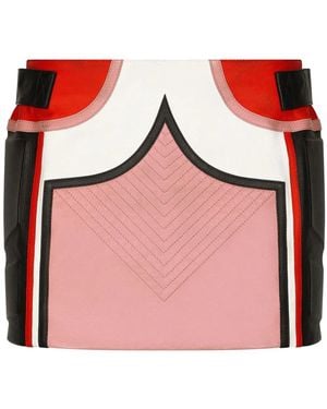 Dolce & Gabbana Colour-Block Decorative-Stitching Miniskirt - Pink
