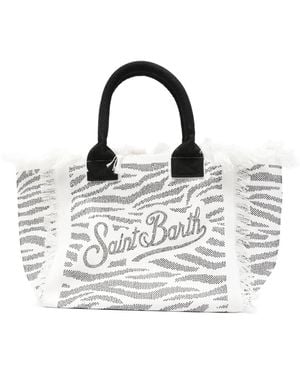 MC2 Saint Barth Vanity Zebra-Print Rhinestone-Embellished Tote Bag - White