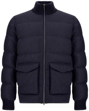 Herno Quilted Tweed Jacket - Blue