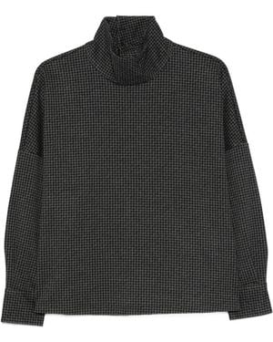 Niu Houndstooth-Pattern High-Neck Top - Black