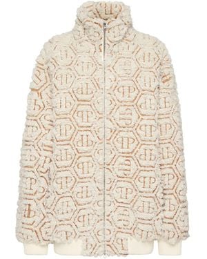 Philipp Plein Monogram Teddy Bomber Jacket - Natural