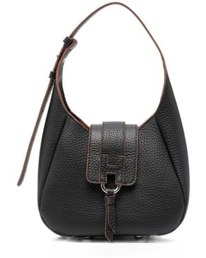 Hogan Mini Logo-Plaque Pebbled Shoulder Bag - Black