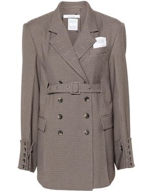 ROKH Houndstooth Double-Breasted Blazer - Brown