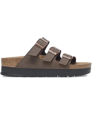 Birkenstock Florida Triple-Buckle Platform Slides - Brown