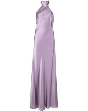 Michelle Mason Backless Halter-Neck Tie Gown - Purple