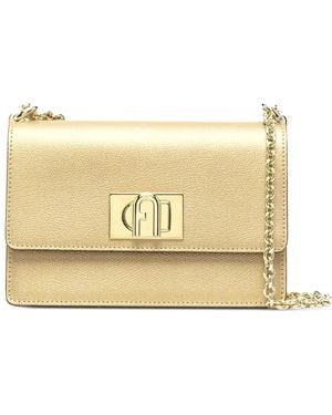 Furla Logo-Plaque Grained Leather Shoulder Bag - Natural