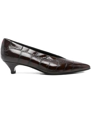 Halmanera Crocodile-Effect Pointed-Toe Pumps - Brown