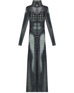 Jean Paul Gaultier High-Neck Dots-Print Maxi Dress - Black