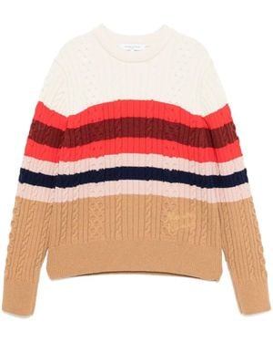 Maison Kitsuné Gestreifter Pullover Mit Zopfmuster - Rot